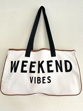 Weekend Vibes Oversized Canvas Tote Bag | Beach Bag Travel Carryall Shopper
